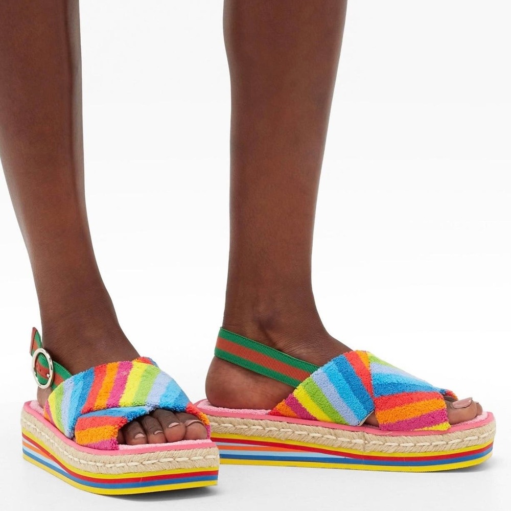 Gucci Huma Rainbow Platform Terry Sandals Size 39.5